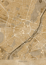 Sepia vintage map of Munich downtown Germany Poster och Canvastavla