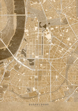Sepia vintage map of Düsseldorf downtown Germany Poster och Canvastavla