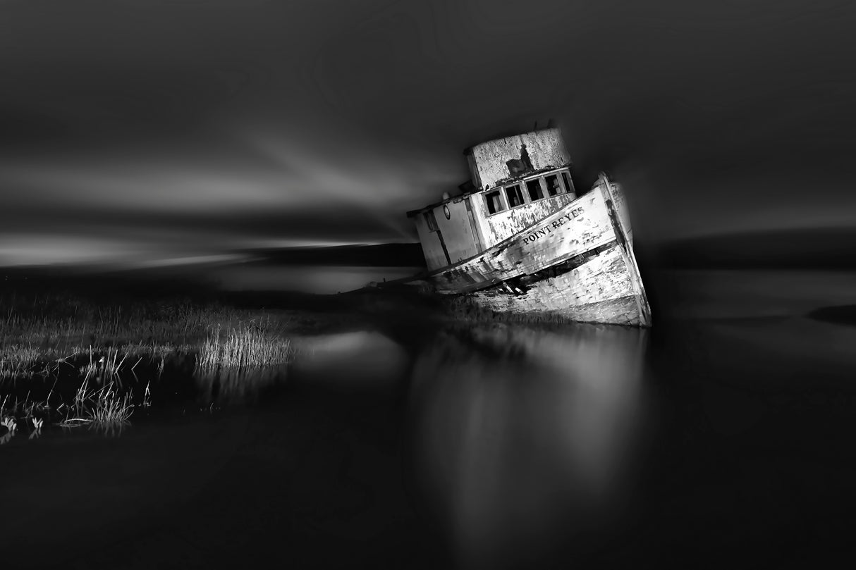 Old broken ship under dark clouds Poster och Canvastavla