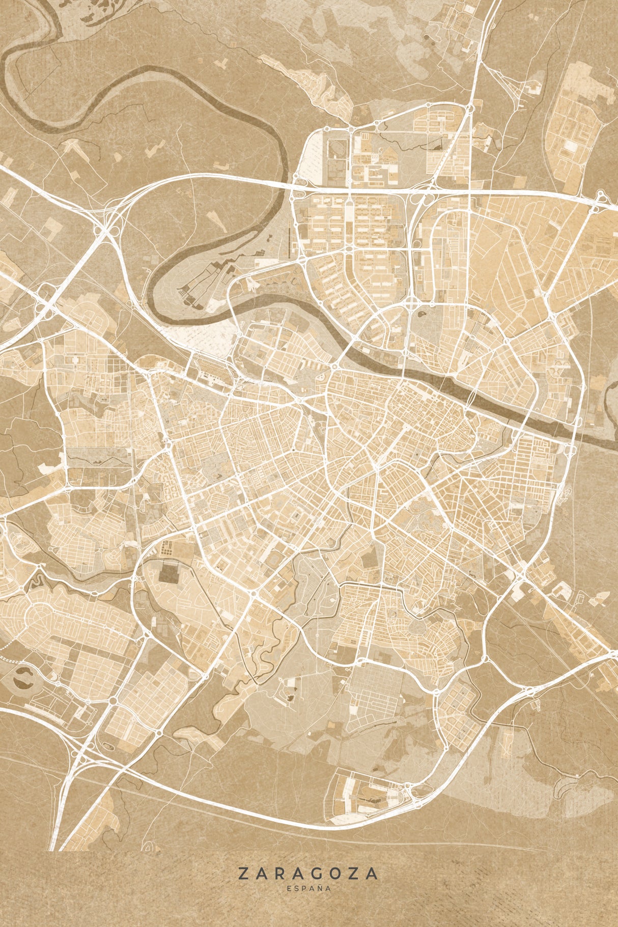 Map of Zaragoza (Spain) in sepia vintage style Poster och Canvastavla
