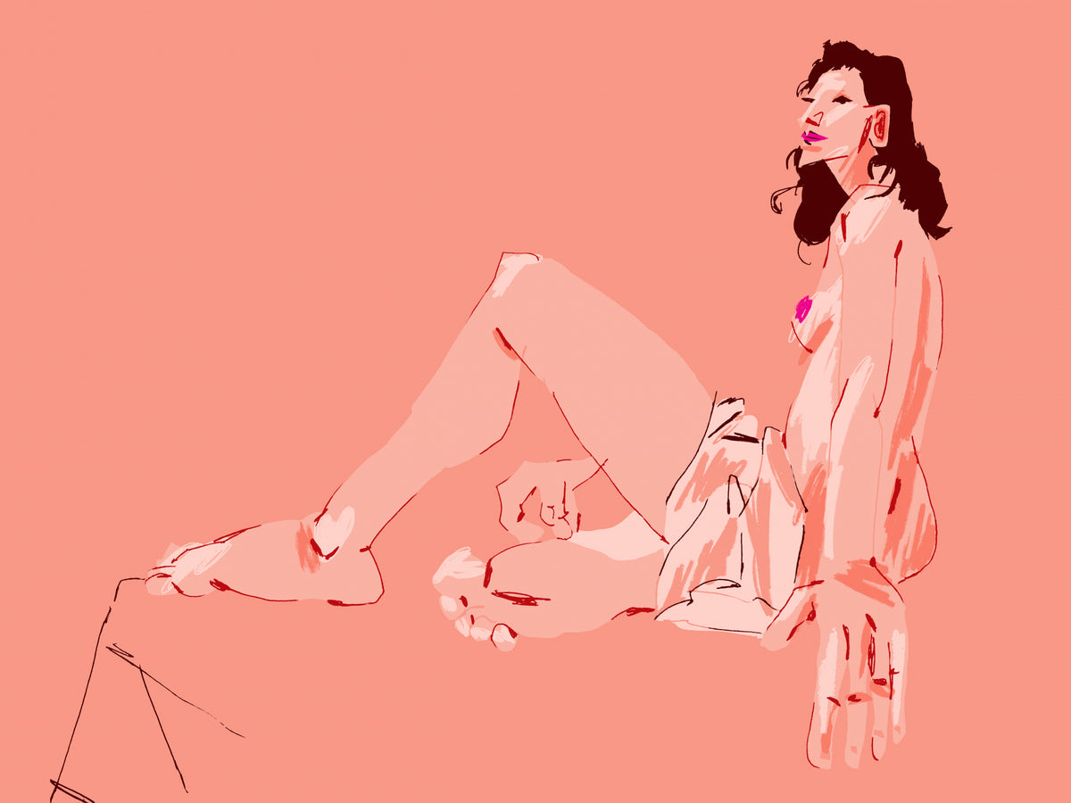 Girl Sitting Pink Poster och Canvastavla