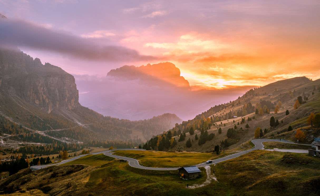 Golden Hour of Passo Gardena Poster och Canvastavla