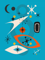 Mid Century In Retro Blue Poster och Canvastavla