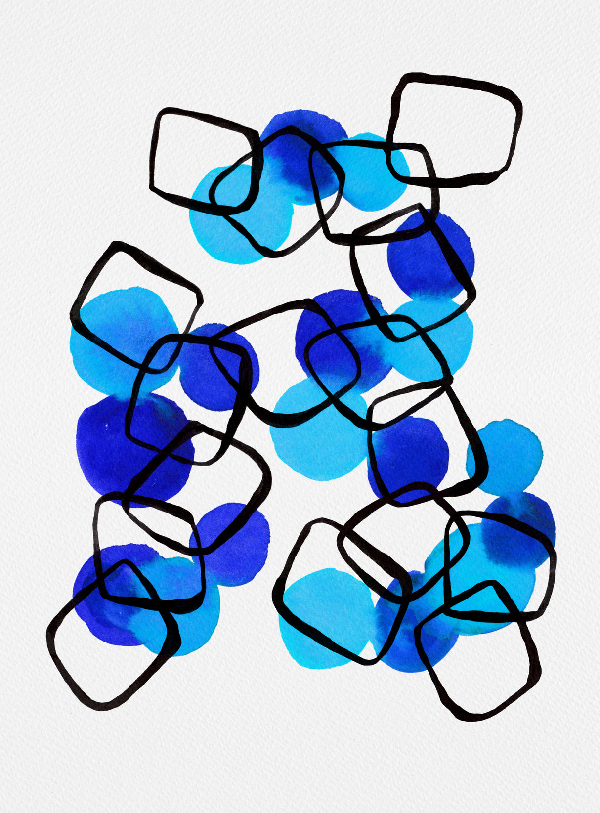 Blue Shapes Chain Squares Abstract Poster och Canvastavla