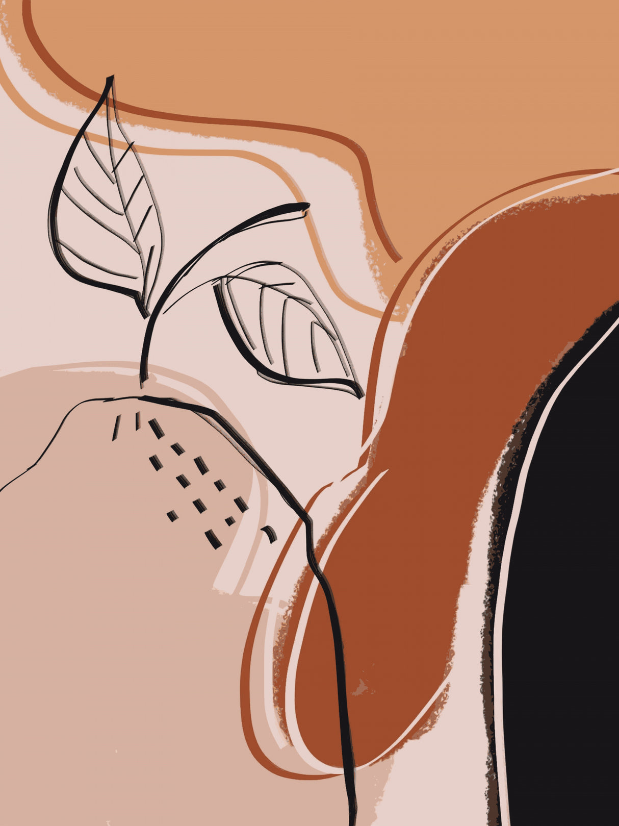 Abstract Earth Tones and Line Art Poster och Canvastavla