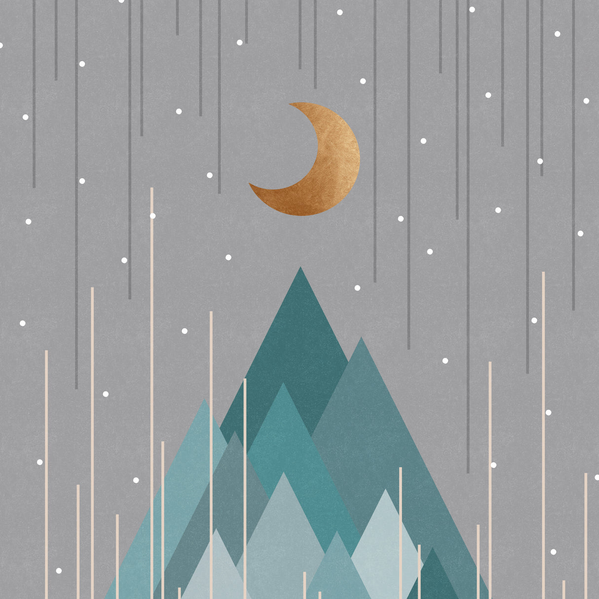 Moon & Mountains Mint Green Poster och Canvastavla