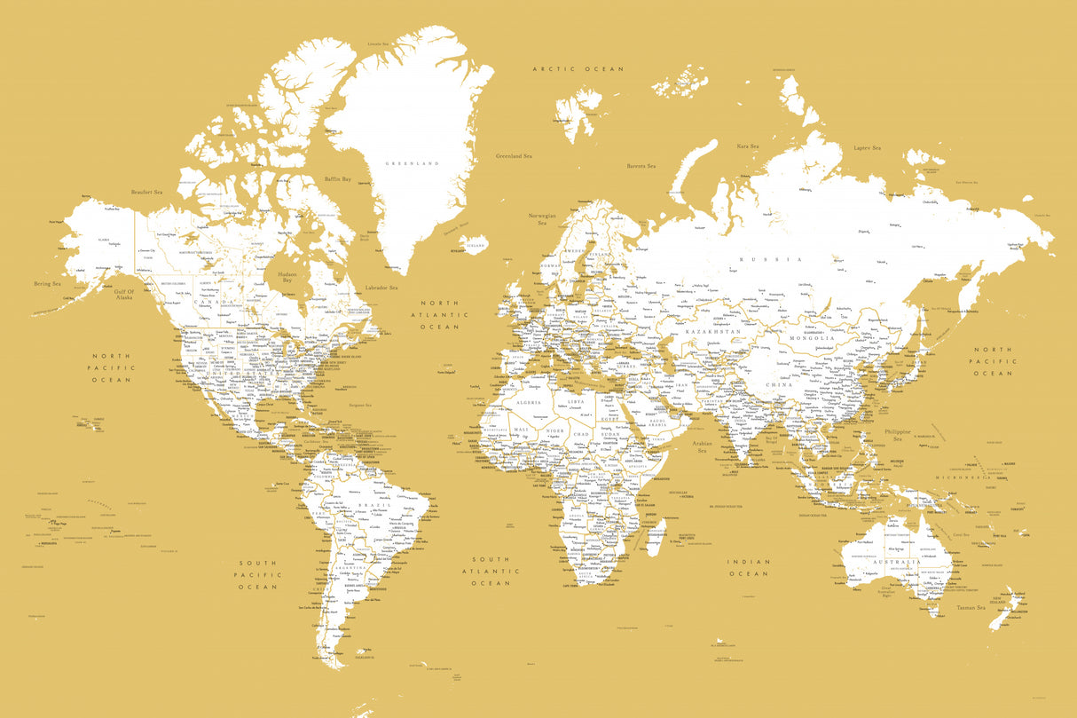 Detailed world map with cities, Andrew Poster och Canvastavla