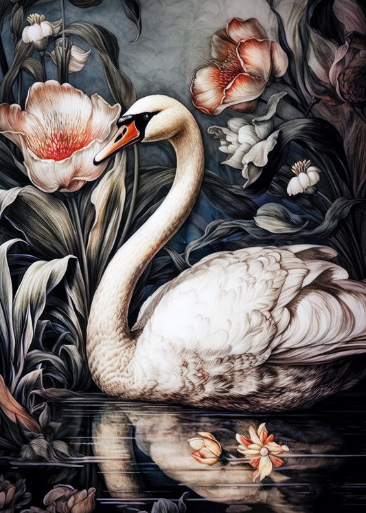 Floral and swan Poster och Canvastavla