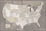 Highly detailed map of the United States, dark taupe Poster och Canvastavla