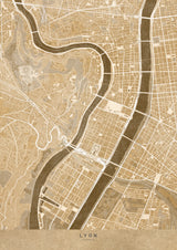 Sepia vintage map of Lyon downtown France Poster och Canvastavla