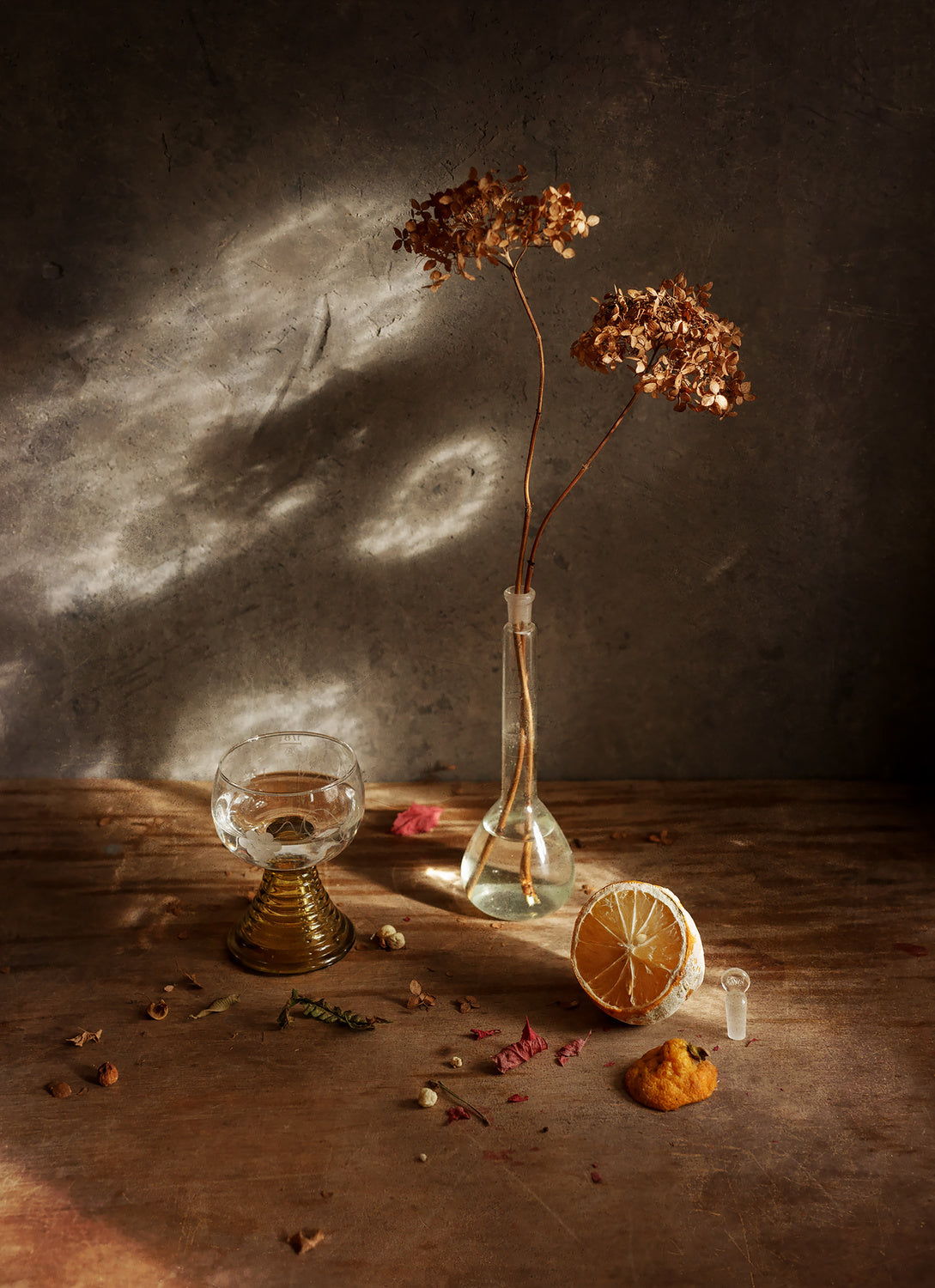 with limoll and hydrangea february light Poster och Canvastavla