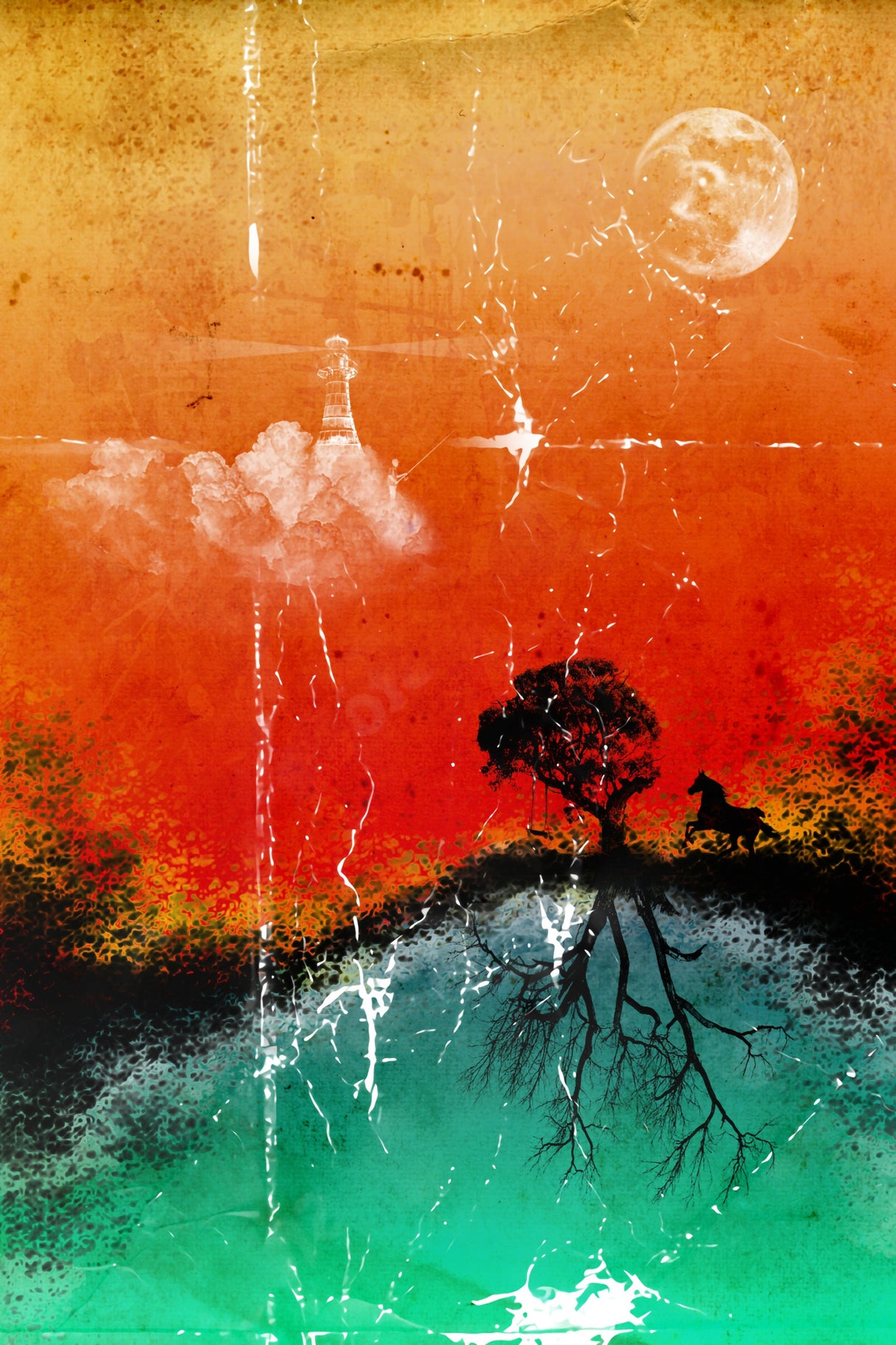 Moon, horse, tree and lighthouse Poster och Canvastavla
