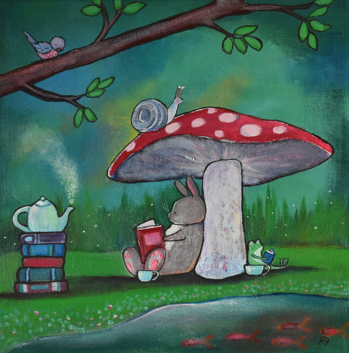 Reading Under the Toadstools Poster och Canvastavla