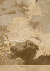 Sepia vintage map of Toulon France Poster och Canvastavla