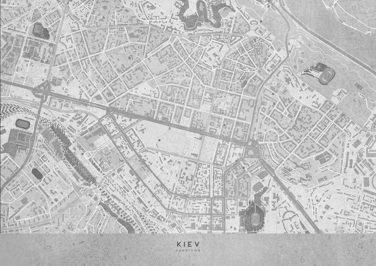 Gray map of Kiev downtown (pre-war) Poster och Canvastavla