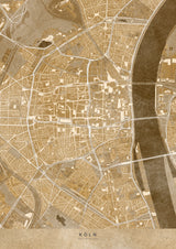 Sepia vintage map of Köln downtown Germany Poster och Canvastavla