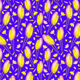 Floral Twosome Lavender Yellow On Blue Poster och Canvastavla