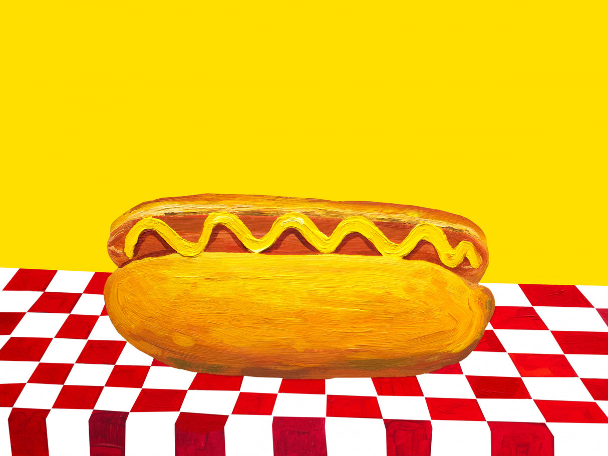 Hot Dog With Mustard Red Check Yellow Poster och Canvastavla