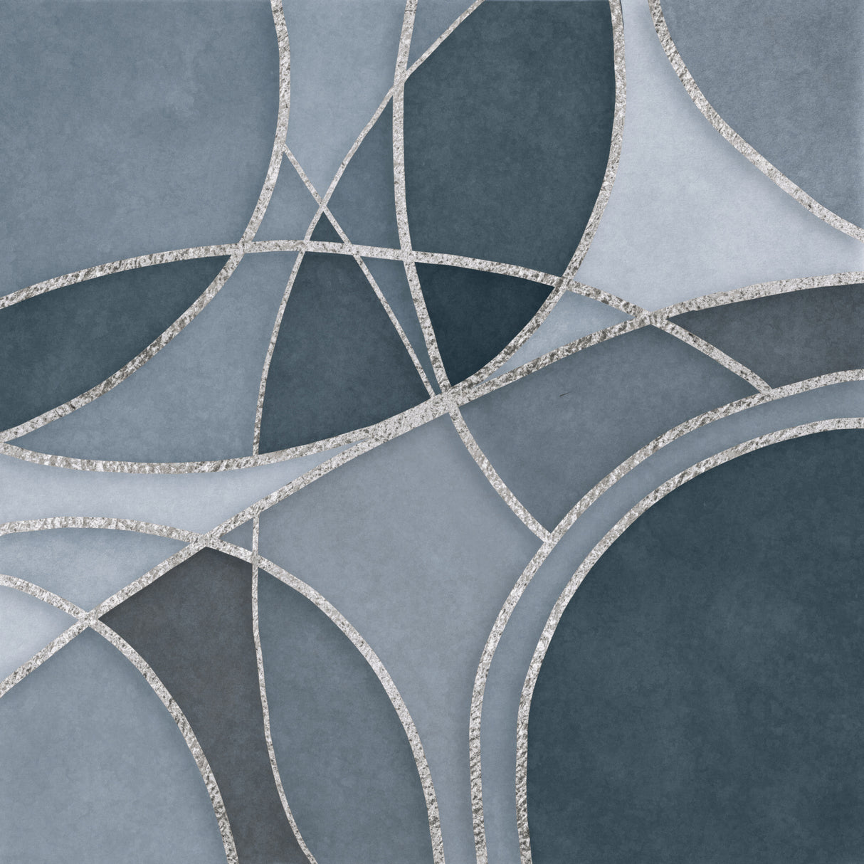 Round Abstracts Blue Grey Silver Poster och Canvastavla