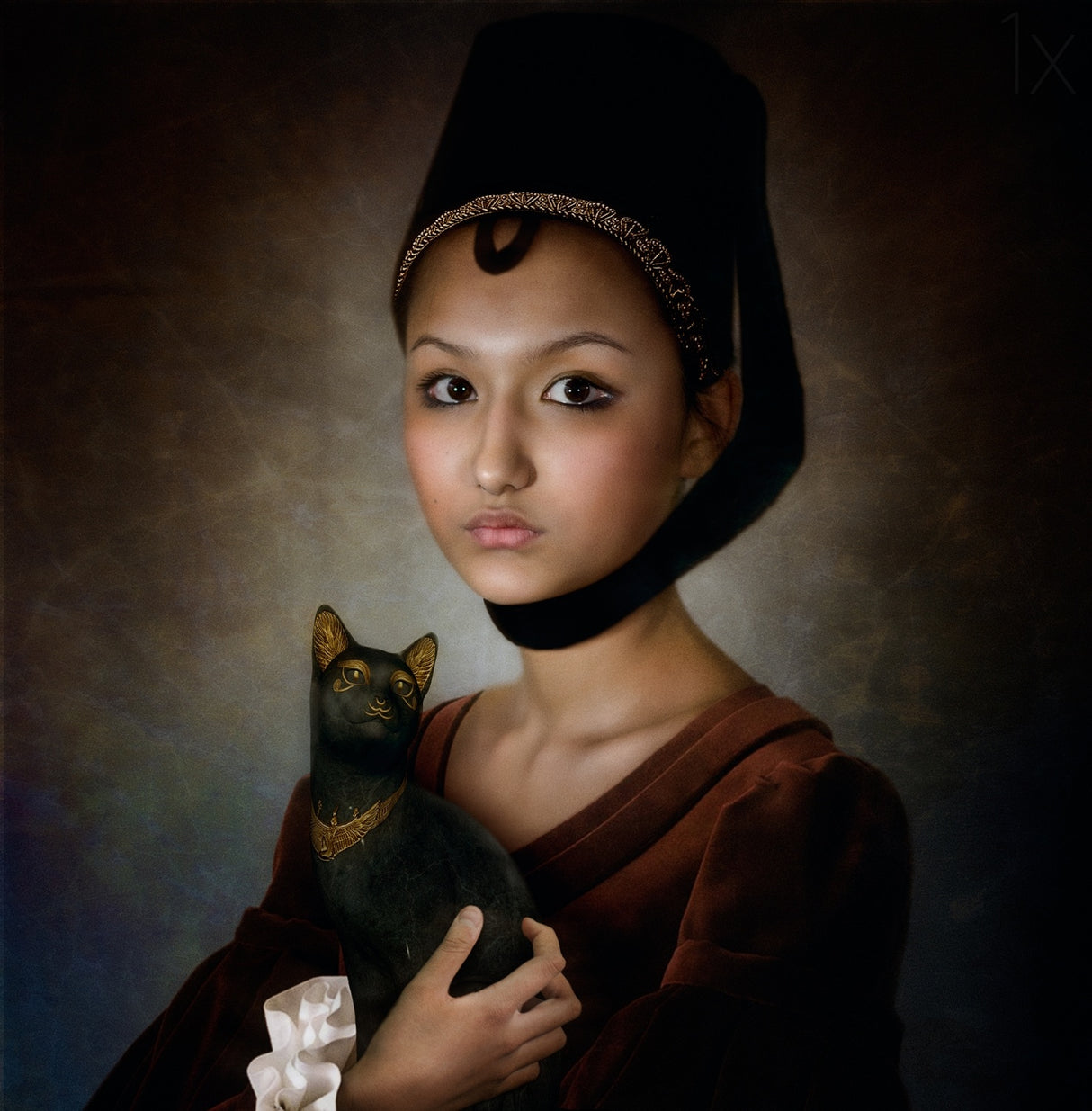 Portrait of a girl with black cat Poster och Canvastavla