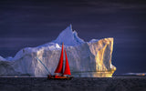 Sailing at Midnight in Ilulissat Icefjord Poster och Canvastavla