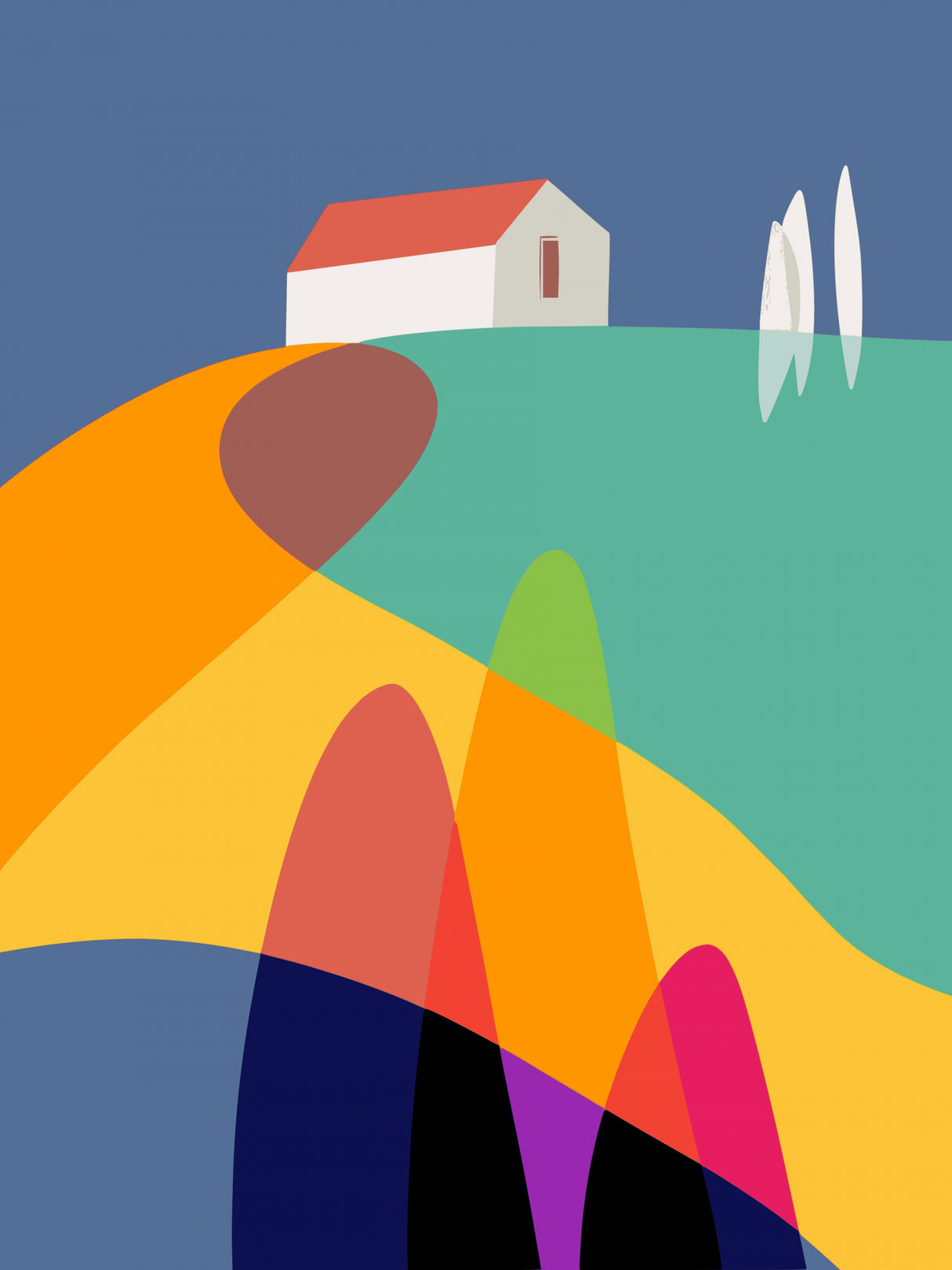 The Red Cottage Up the Hill Poster och Canvastavla