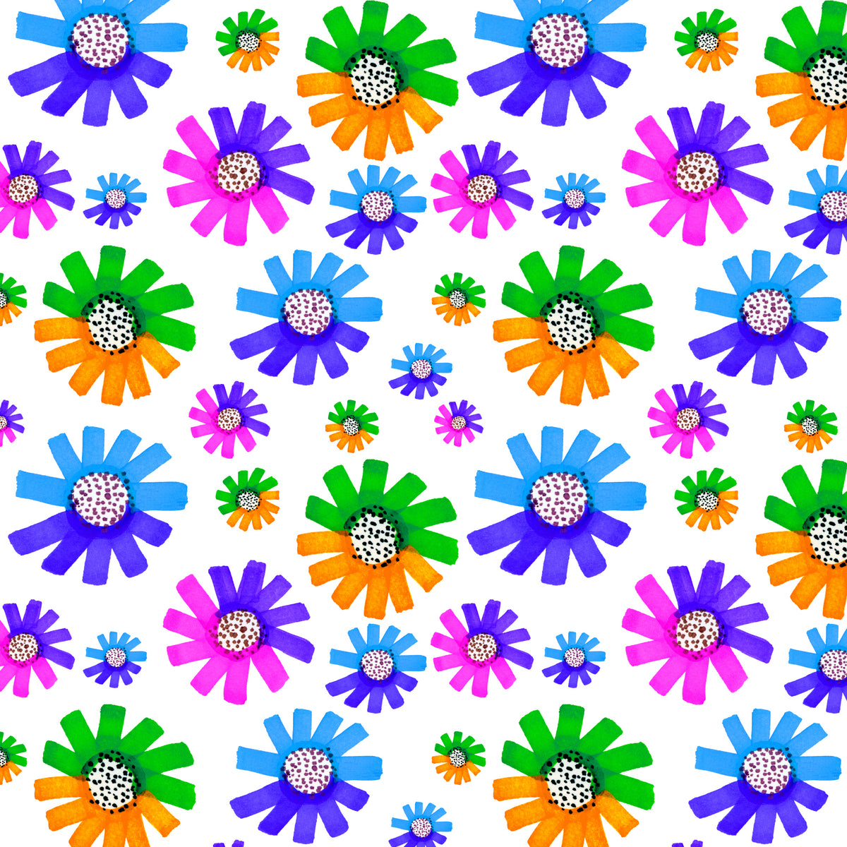 Fancy Florals Green Blue Lavender Orange Poster och Canvastavla