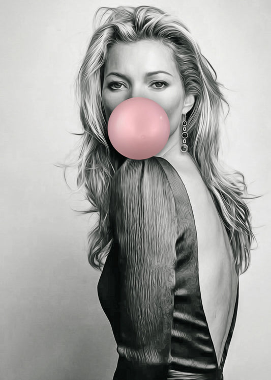 Kate Moss With BubbleGum 1 Poster och Canvastavla