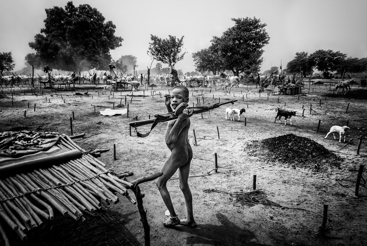 Imitating their elders - Mundari camp-South Sudan Poster och Canvastavla