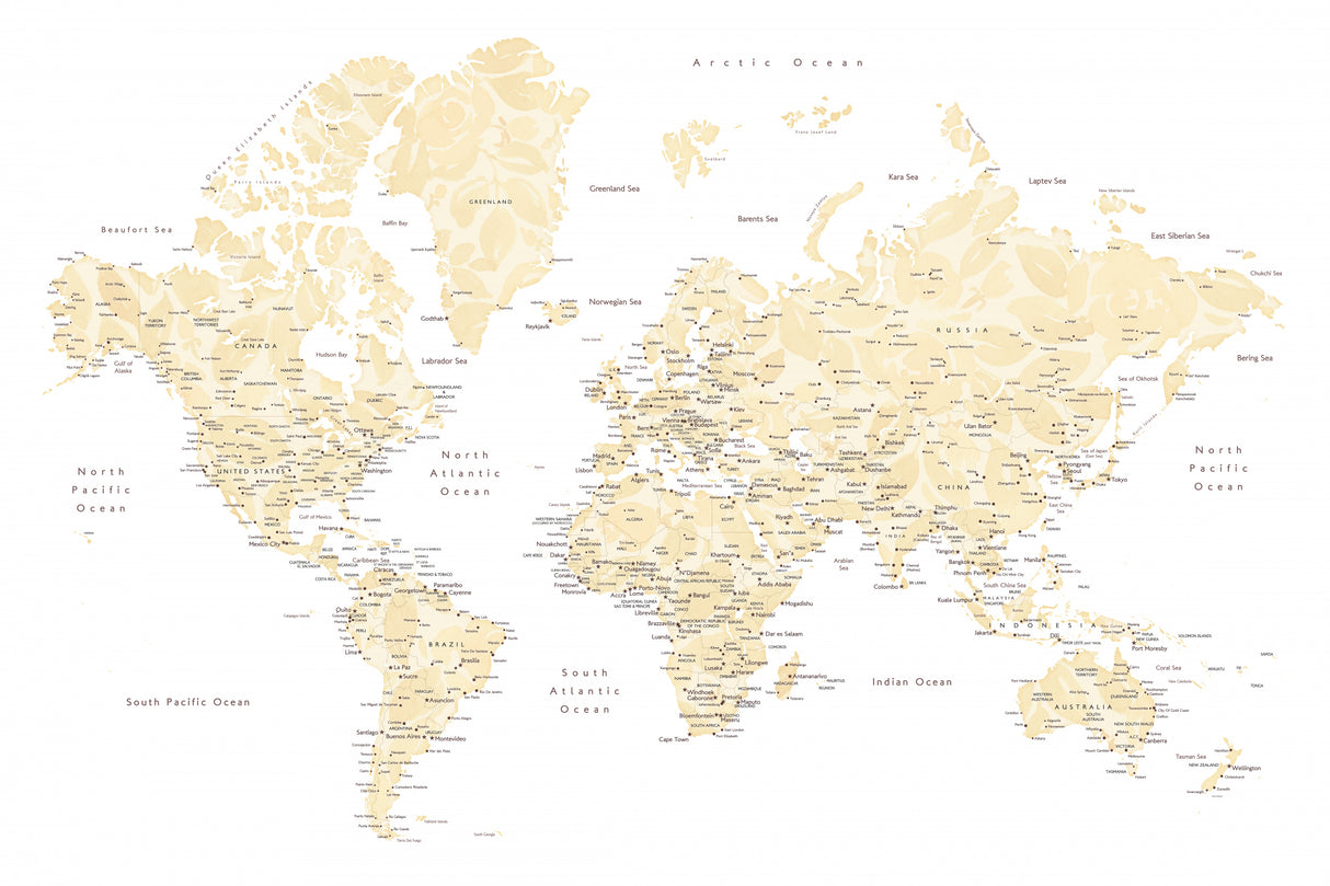 Soft florals world map with cities, Remy Poster och Canvastavla