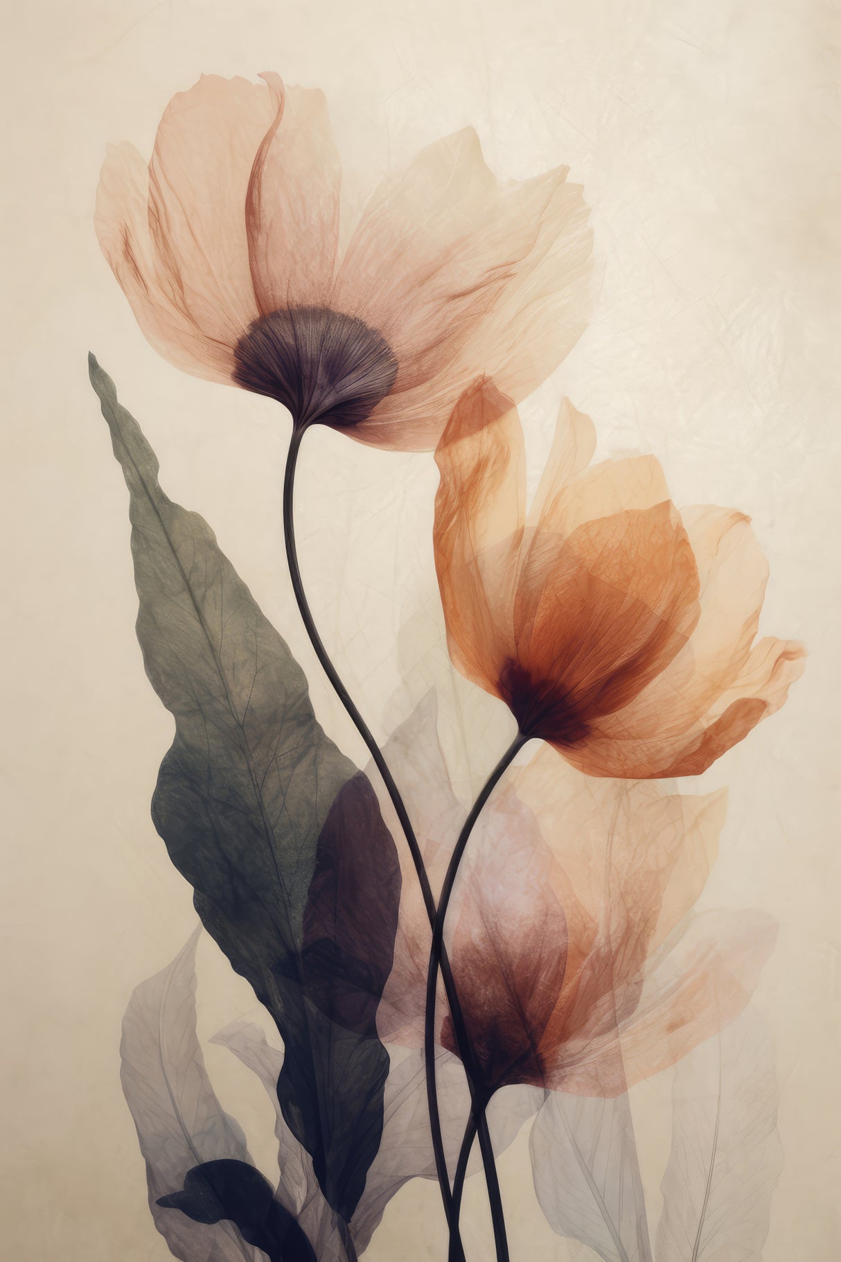 Parchment Flowers No 5 Poster och Canvastavla