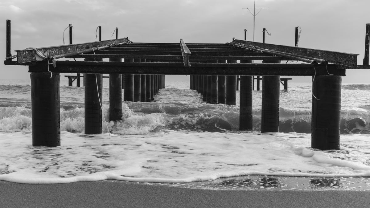 old pier and dramatic landscape Poster och Canvastavla