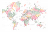 Pastel watercolor world map with cities, Anjah Poster och Canvastavla