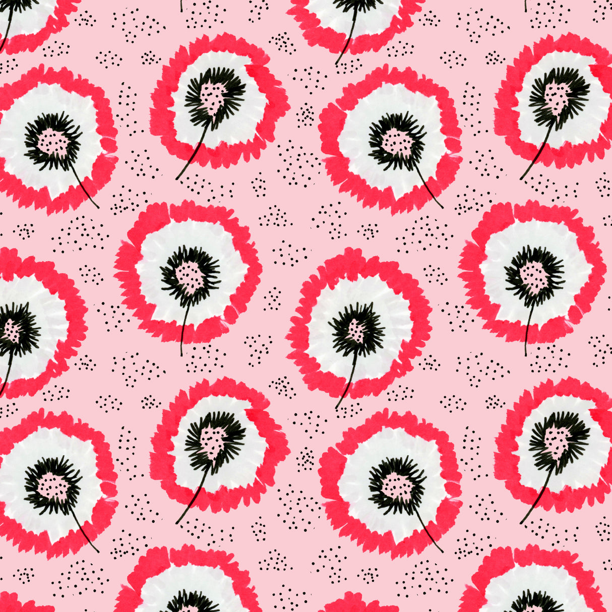 Gray Red On Pink Flower Fringes Polka Dot Poster och Canvastavla