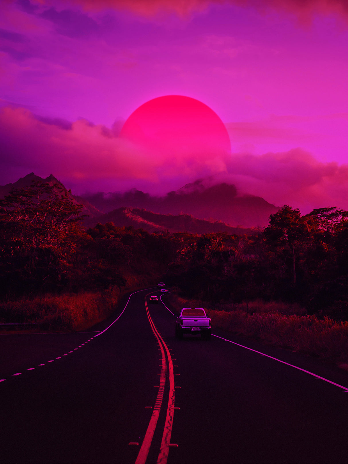 Neon Mountain Poster och Canvastavla