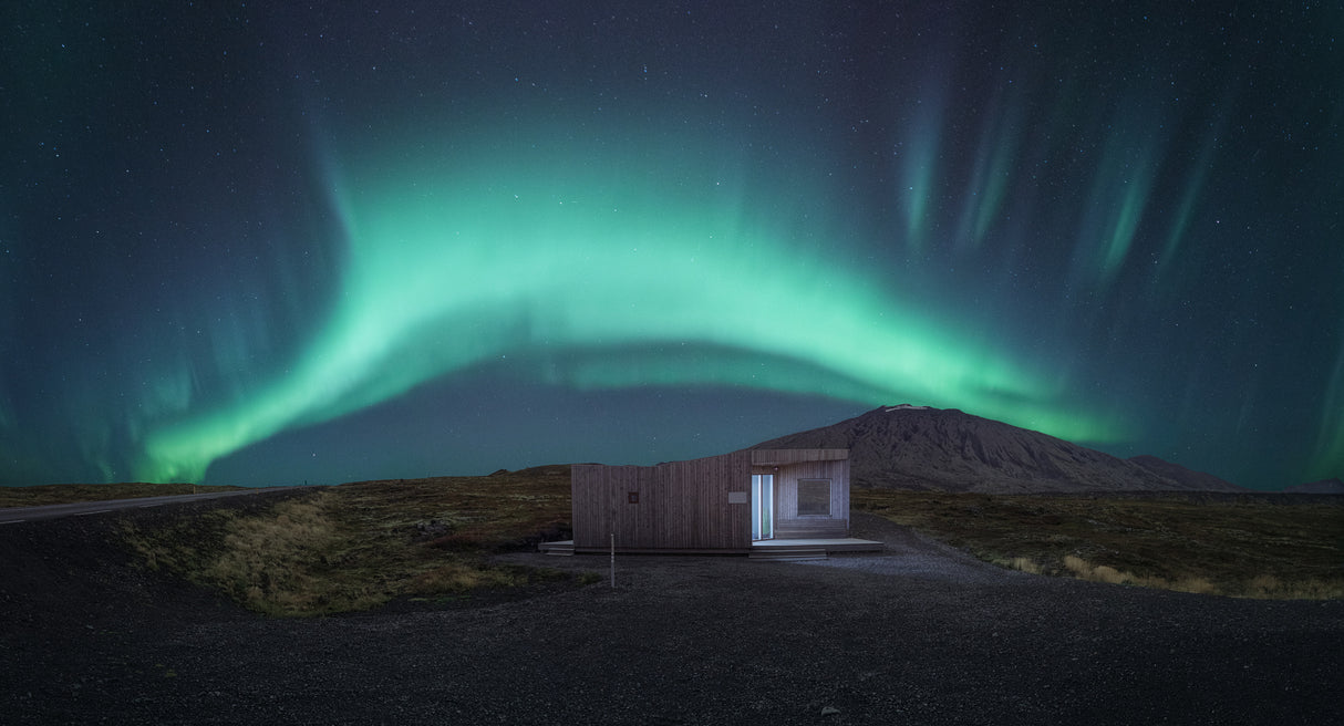 Volcanic cave over Auroras. Poster och Canvastavla