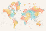 Watercolor world map with countries, Fifi Poster och Canvastavla