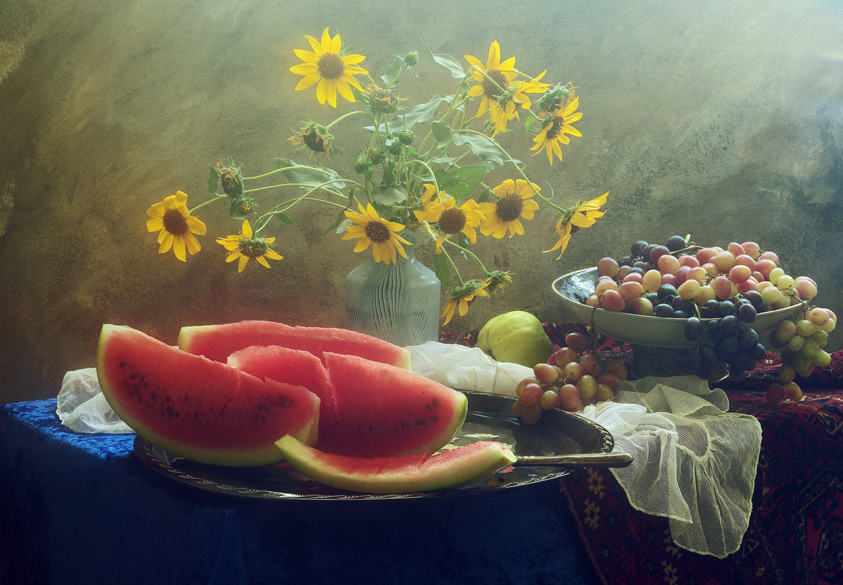 Still Life with Watermelon and Grapes Poster och Canvastavla