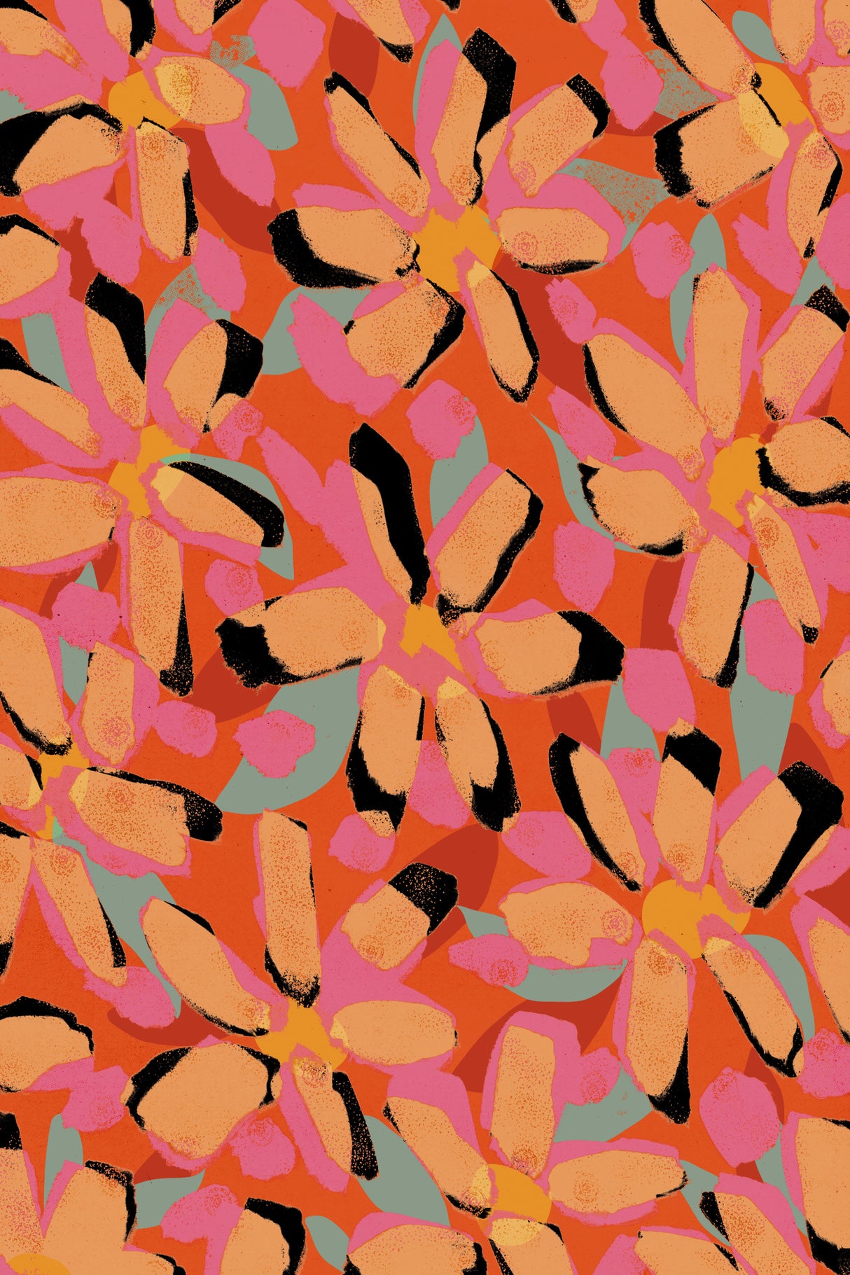 Yellow Flower Pattern Poster och Canvastavla