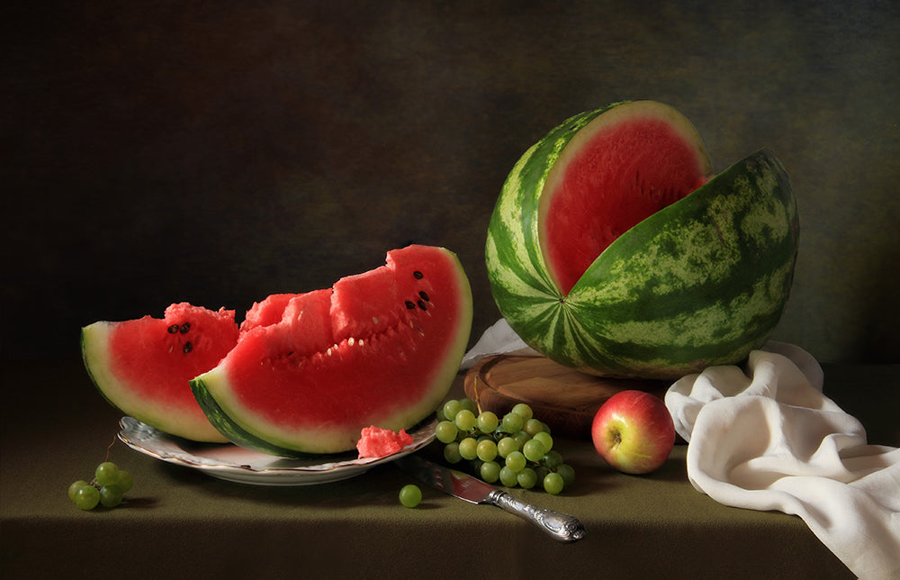 Still life with watermelon and grapes Poster och Canvastavla