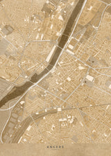 Sepia vintage map of Angers downtown France Poster och Canvastavla