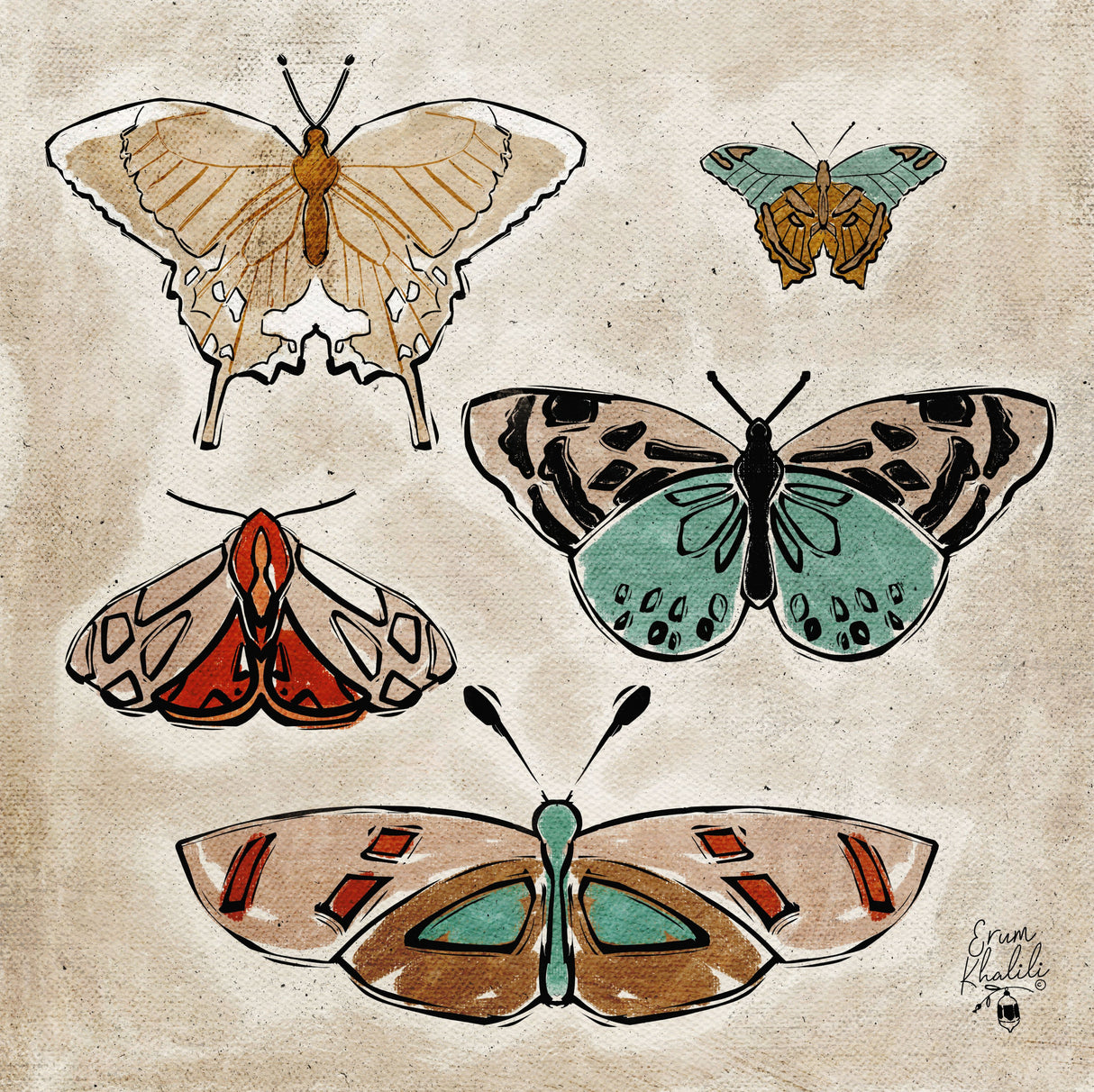 Vintage Butterflies Erum Khalili.png Poster och Canvastavla