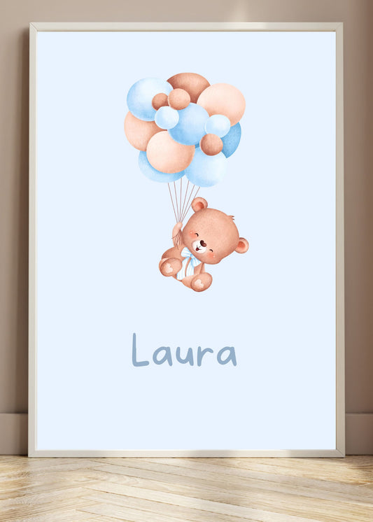 Personlig poster med björn hängandes i ballonger Poster