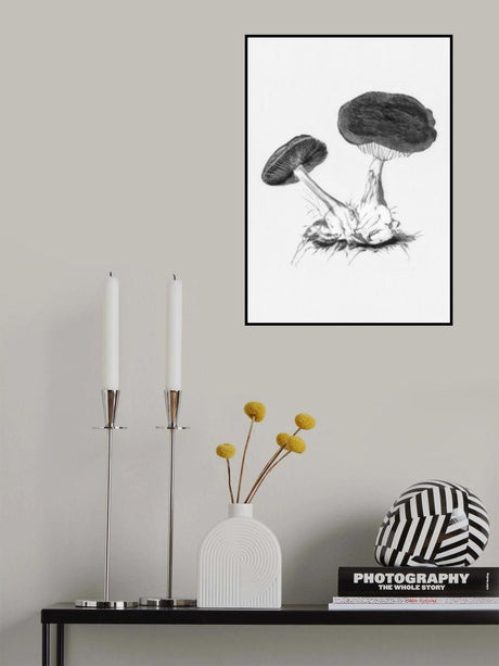 Vintage Violet Webcap Mushroom Bright BW Poster och Canvastavla