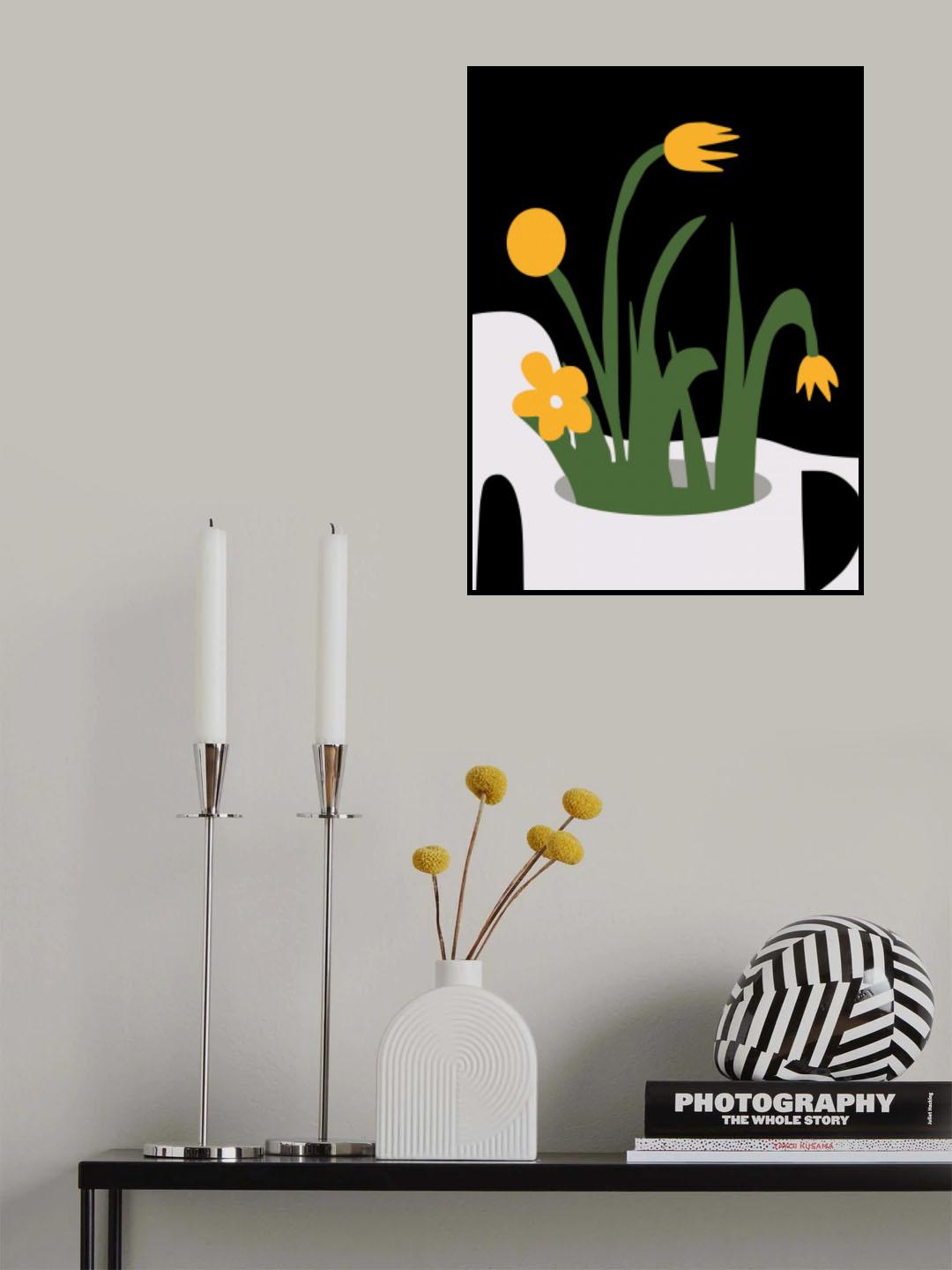 Abstract Sculpture and Yellow Flowers Poster och Canvastavla