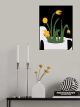 Abstract Sculpture and Yellow Flowers Poster och Canvastavla