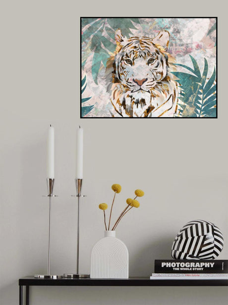 Tiger grunge tropical palm wall mural Poster och Canvastavla