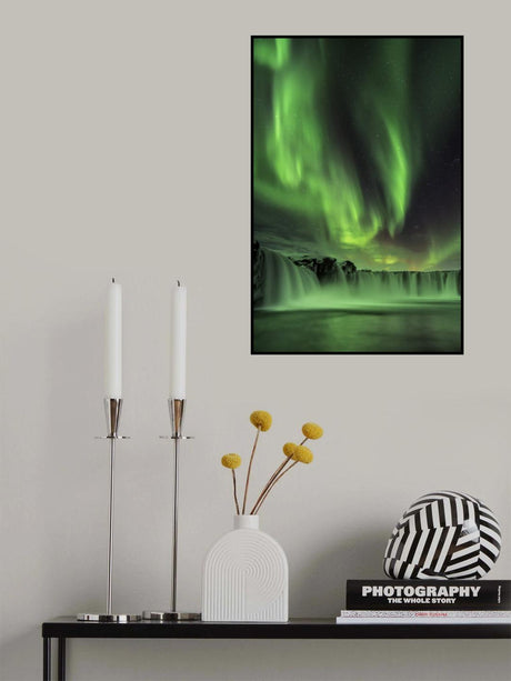 Northern light on Godafoss Poster och Canvastavla
