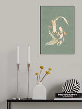 Sage Green Gold Koi Fish 1 Poster och Canvastavla