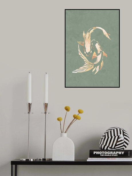 Sage Green Gold Koi Fish 1 Poster och Canvastavla